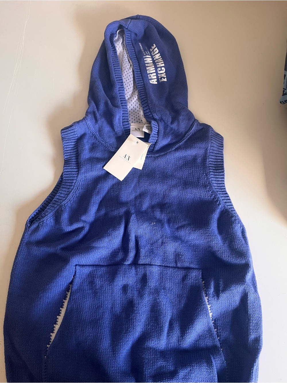 Armani Exchange Women’s Royal Blue Sleeveless Hooded Sweater - Picture 3 of 7